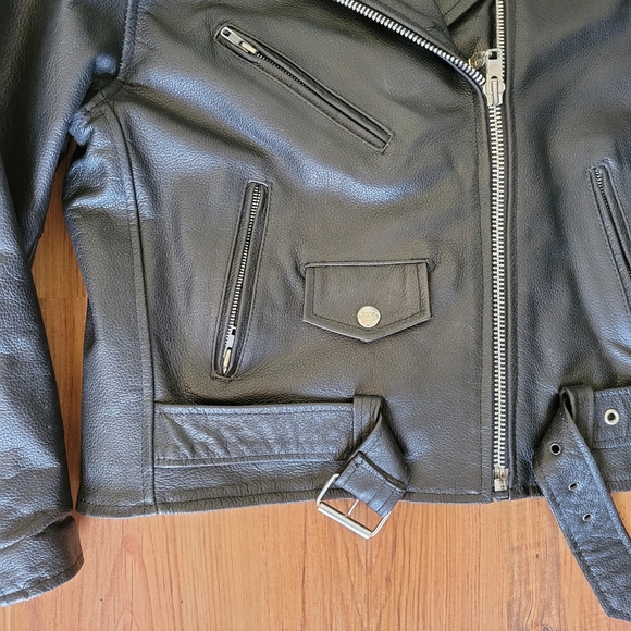 Women's black genuine leather jacket size 12 - Picture 5 of 16